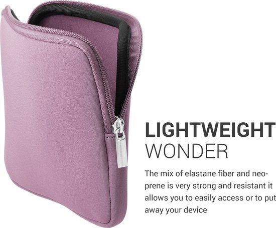 kwmobile Neopreen e-Reader Pouch Maat 6-7" eReader - Universele eBook Sleeve Case met Rits - Lavendel — afbeelding 2