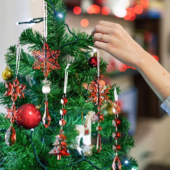 26 pièces décorations de Noël en cristal acrylique pour arbre de Noël, flocons de neige, glaçons à suspendre, décoration de fête pour extérieur et intérieur, rouge