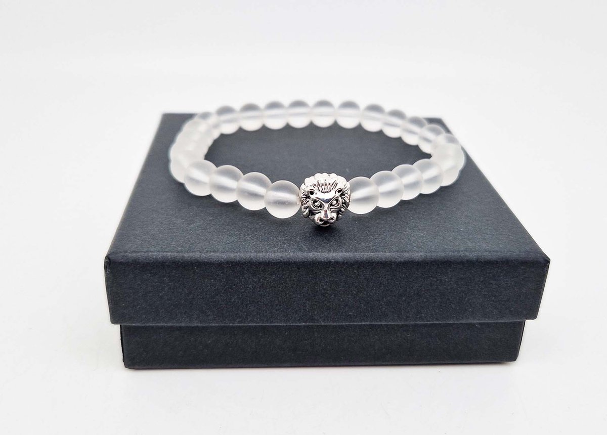 Handgemaakte natuursteen armband met Metalen vorm - Model 16 - "Selenite" -8 mm diameter van de korrel- Diameter armband 20 cm - Een mooi cadeau voor familie en vrienden