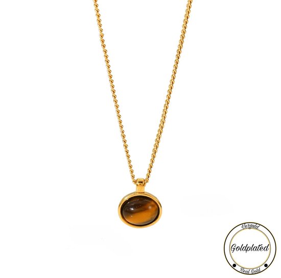 Borasi Tijgeroog Edelsteen Ketting | Goldplated | Dames Ketting | Cadeau Voor Haar | Dames Sieraden |
