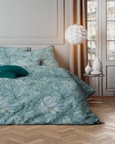 Mistral Home - DEKBEDOVERTREK - katoensatijn - 260 x 240 cm + 2x 65 x 65 cm - extra breed - botanisch - groen