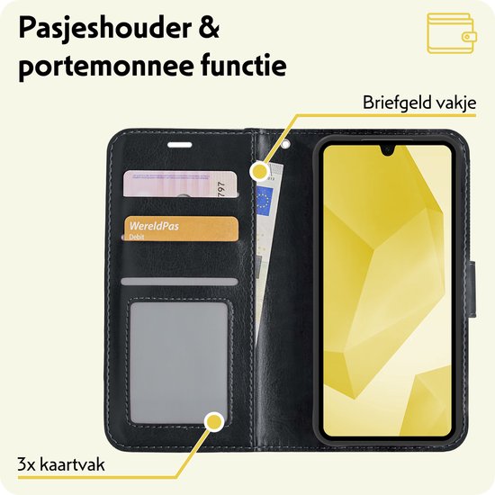 Étui de téléphone noir en similicuir, ouvert avec trois fentes pour cartes et une fente pour billets