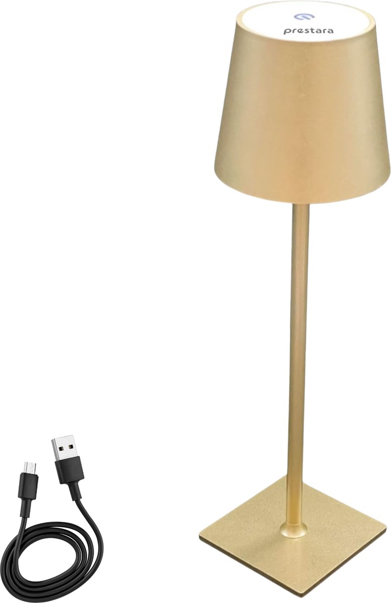 Prestara Oplaadbare Tafellamp (Tafel Lamp) – Goud – Dimbaar met Touch – 36 cm Hoog