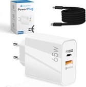 Powerplug 65W Oplader Geschikt voor Iphone & Samsung - Incl USB C Kabel - Snellader Adapter - Fast Charger Stekker - Telefoon Lader