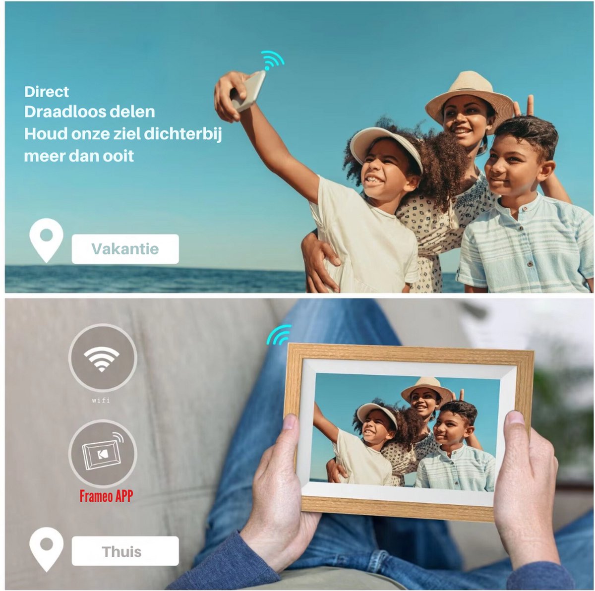 Digitale Fotolijst met WiFi - Frameo App - 10.1 Inch HD+ IPS Display - Fotokader met Touchscreen -XL scherm - 32GB - Licht bruin thumbnail 7