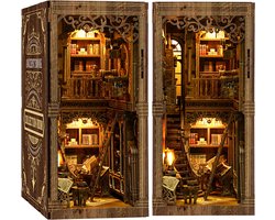 Meedeer DIY Book Nook Kit-Antieke boekenverzameling Kamer-Met LED en stofkap-Nieuwe tandwielrotatiefunctie-DIY poppenhuis-Model bouwen huis met decoraties voor thuis-Knutselsets voor volwassenen-Verjaardagscadeau Kerstmis