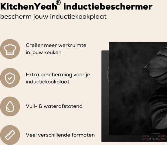 KitchenYeah® Inductie beschermer 58x59 cm - Zwart - Blad - Monstera - Afdekplaat voor kookplaat - Bescherming inductieplaat mat - Beschermplaat - Beschermmat inductiekookplaat - Keuken accessoires