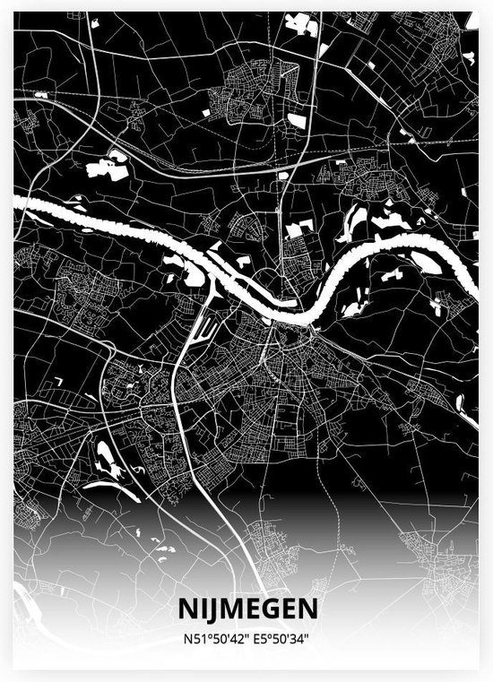 Nijmegen plattegrond - A3 poster - Zwarte stijl