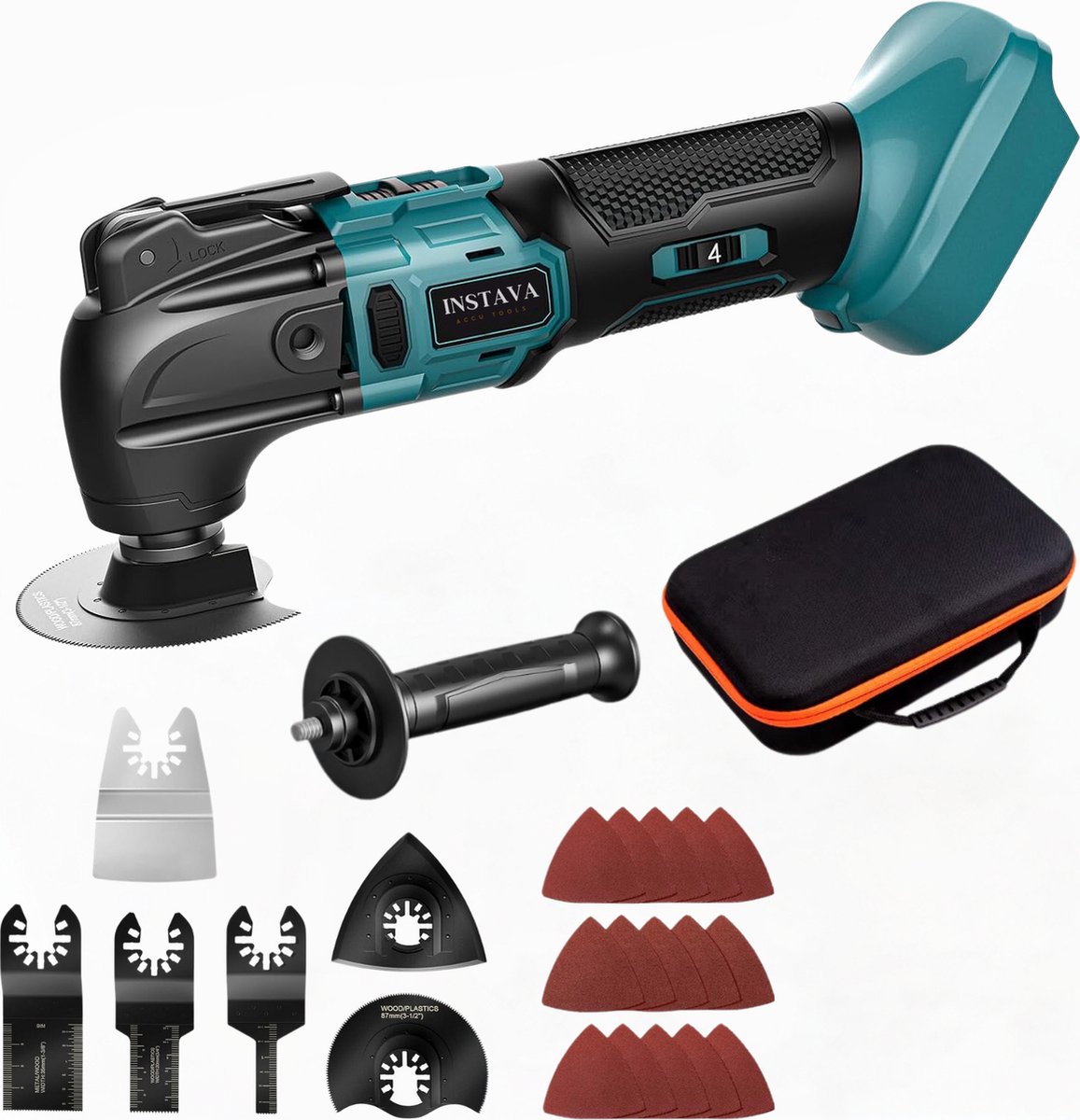 Instava Multitool Accu 18V – Oscillerende Multitool – Zonder Accu – Geschikt voor Makita LXT 18V – Incl. 7 Opzetstukken & 15 Schuurvellen