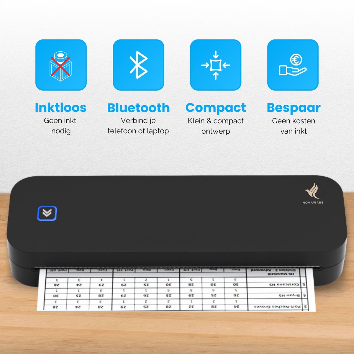 NovaWare® Thermische Printer A4 - Sticker Printer - Pocket Printer - Mini Printer voor Mobiel / Laptop / tablet - Verzendlabel - Barcode - Tattoo - Portable Printer - Shipping Label - Zwart — afbeelding 6