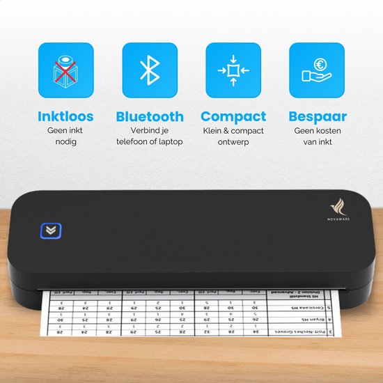 Draagbare Inktloze Printer, A4 Thermische Printer met, Oplaadbare Batterij, Brede Compatibiliteit voor Schoolkantoor, Gemakkelijk Te Gebruiken