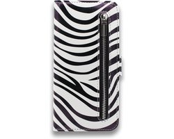 HB Hoesje Geschikt voor Samsung Galaxy A70 - Portemonnee met Print en Rits Vakje - Pasjeshouder en Magneetlipje - Zebra