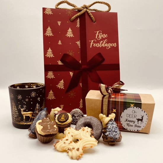 Coffret cadeau de Noël Cho-lala Je te souhaite Noël, cadeau chocolat - 250 grammes de chocolats de Noël - lanterne avec renne - sac cadeau de Noël - 3 pièces