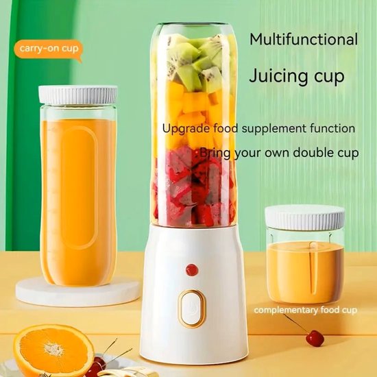 Krachtige Oplaadbare On-the Go Blender met 2Cups - Multifunctionele Blender - Perfect voor Smoothies, Milkshakes, Groente en Fruitsappen - Inhoud Cups: 450ml en 200ml - Kleur: Wit van BlendinQ — afbeelding 3