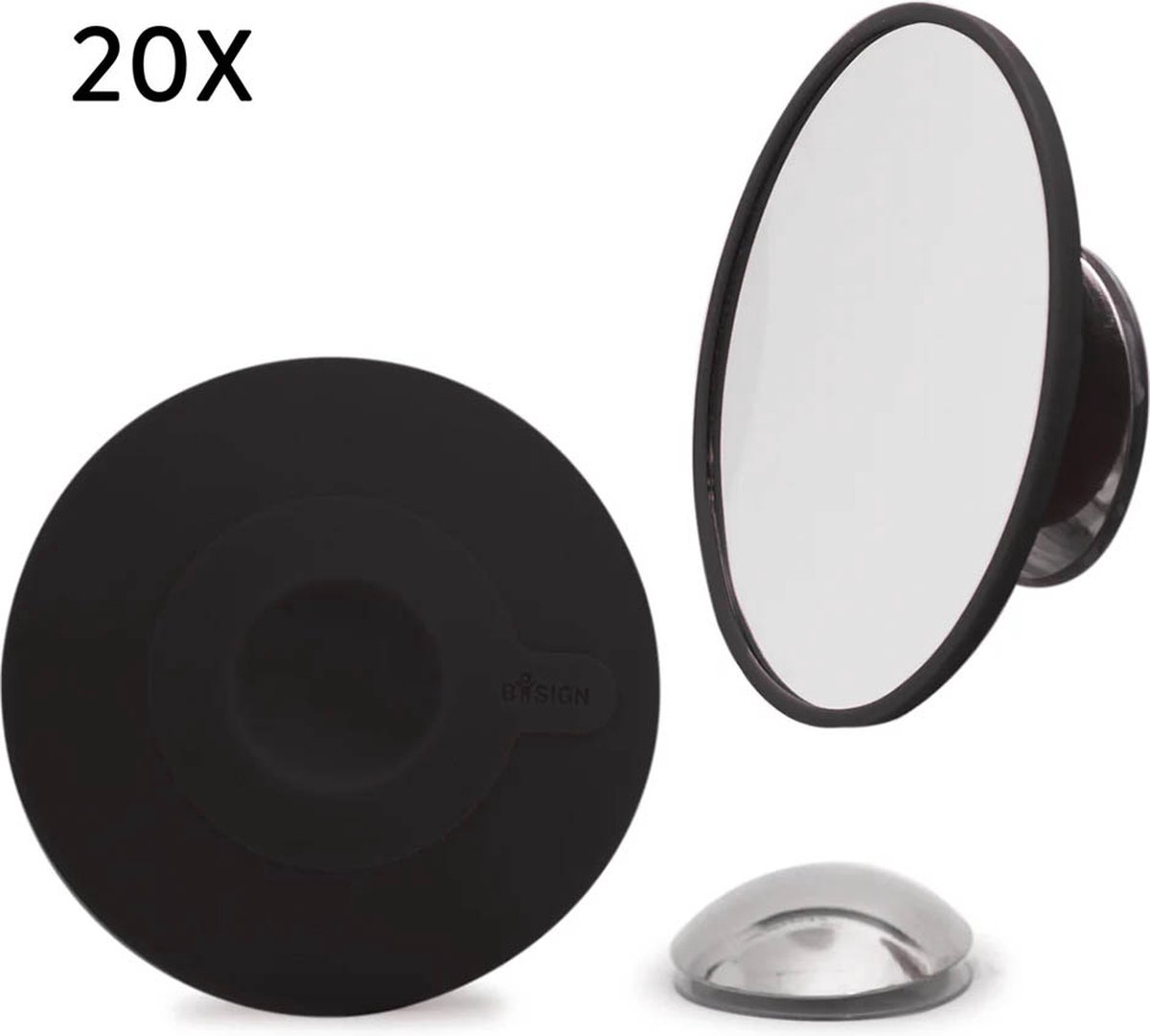 Goedkoopste Bosign - Make-up / scheer spiegel - Zwart - 20 x vergrotend - Zuignap en magnetisch - ∅ 11 cm