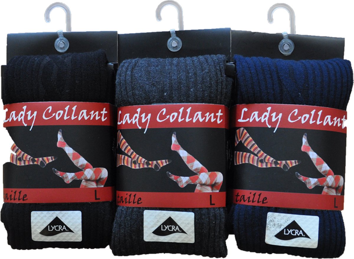 Dames collant 80% katoen- fantasie cable- 5 stuks- maat S/M - assortiment kleuren