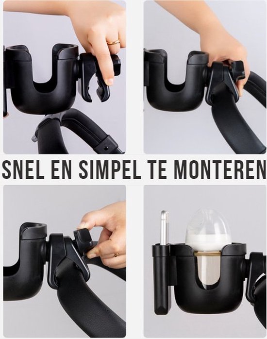 Yellow Monkey - Universele 2 in 1 Bekerhouders & Telefoonhouder - Kinderwagen - Fles - bekerhouder met telefoonhouder - Baby Fles Organizer voor Kinderwagen - Kinderwagen Houder met Telefoon Opbergvakje. van Yellow Monkey — afbeelding 3