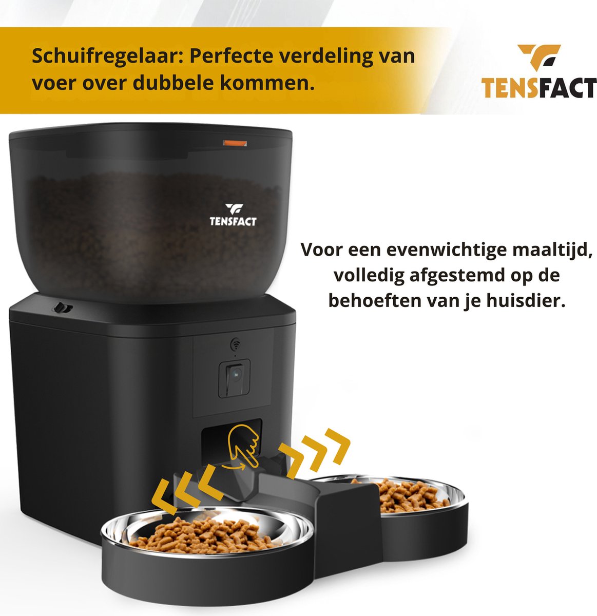 Afbeelding 3 van Automatische Voerbak Kat - Premium Voerautomaat Kat met Full HD Camera - 2 in 1 Enkel en Duo Bak - Voerbak Kat - Zwart - Tensfact®