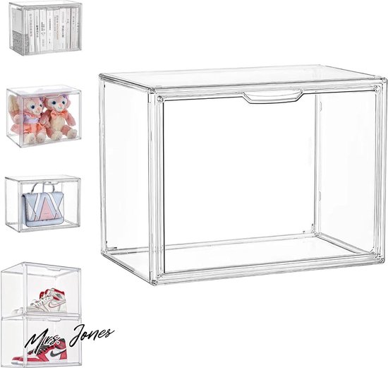 Nynelly Acryl Vitrinekast voor Collectibles, 2 Niveau Vertoningsdozen met Deur en Planken, Assembleer Stofdichte Minifiguurvitrine voor Minifiguren, Funko Pop, Speelgoed, 30.5x17.5x42.5 cm