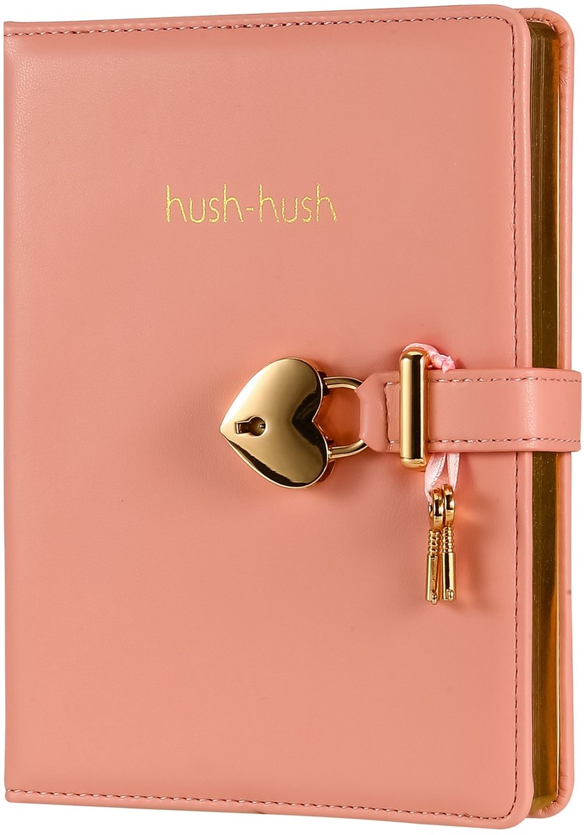 Victoria's Journals - Dagboek met slot, sleutel en etui - Hush-Hush My Secret Diary w/ Heart Lock - Luxe Vegan Leer Dagboek en Etui - Notitieboek A5 Hardcover - 320 Pagina's Premium Papier - 13x18 cm - Pastel Roze