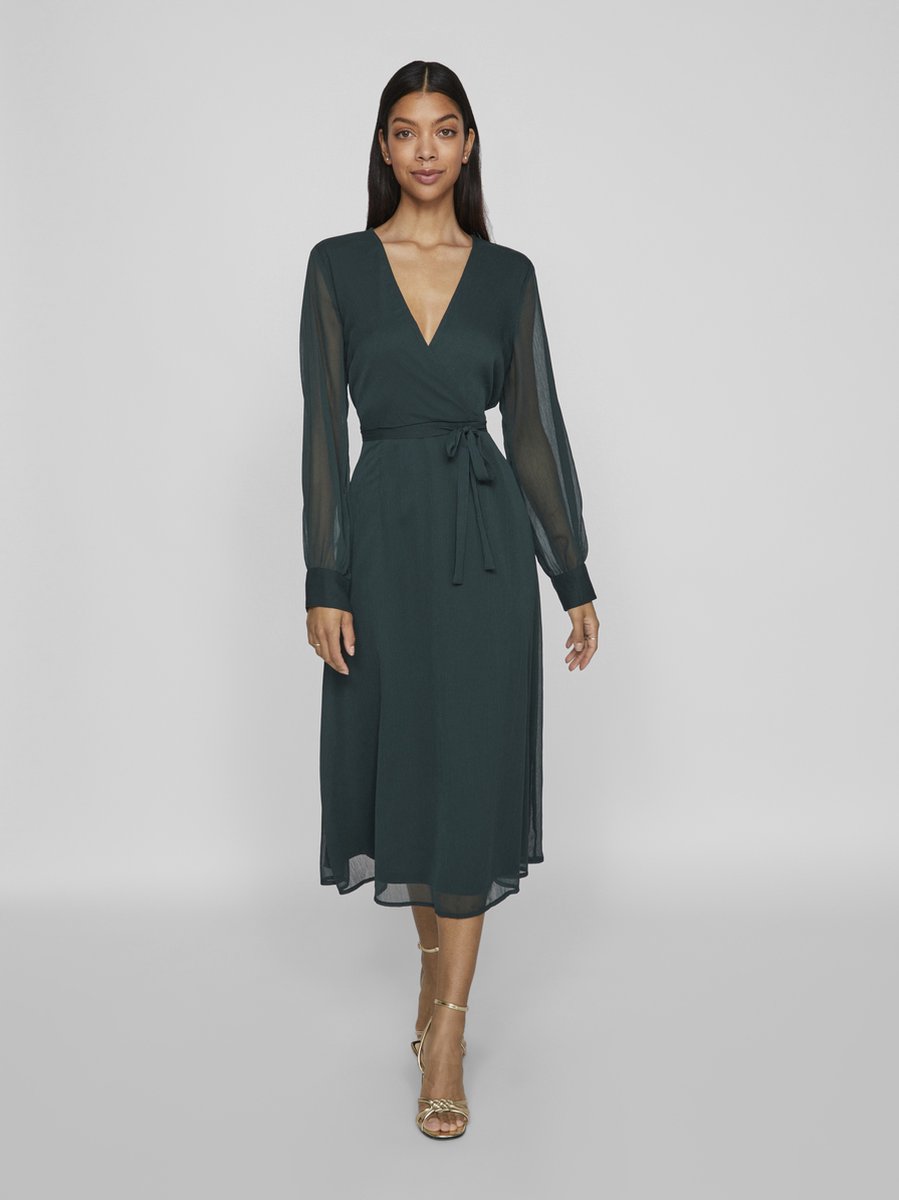 Vila VIFALIA V-NECK L/S MIDI DRESS - NOOS/DC - Dames - Mini jurken scarab
