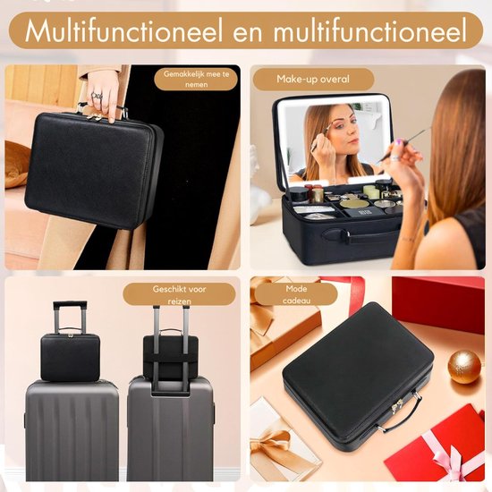 LED Make-up Tas Met Spiegel - Draagbare Cosmetische Opbergdoos Met Verlichting En Compartimenten LED Make-up Tas Met Spiegel - Draagbare Cosmetische Opbergdoos Met Verlichting En Compartimenten
