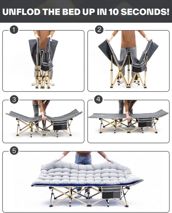Sportneer Veldbed, inklapbaar, campingbed, 188 x 71 cm, 204 kg, XXL