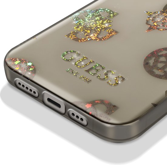 Glitter arrière à paillettes Guess 4G Peony pour Apple iPhone 14 Plus (6,7") - Zwart