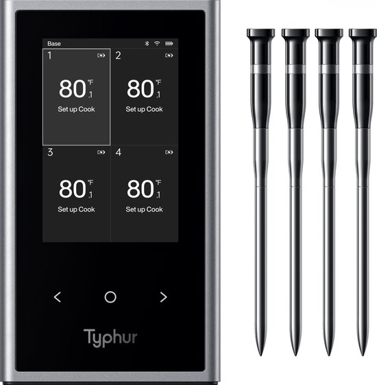 Foto: Typhur sync quad vier probes draadloze vleesthermometer bbq thermometer bluetooth wifi bestand tot 400 c ipx8 waterdicht batterijduur tot 50 uur real time app monitoring perfect voor grillen en roken