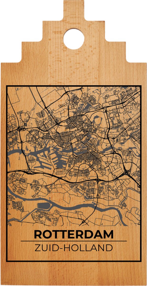 Borrelplank ROTTERDAM - Serveerplank - Hapjesplank - Kaasplank - Plattegrond - JM Woods - Gepersonaliseerd - Cadeau tip!