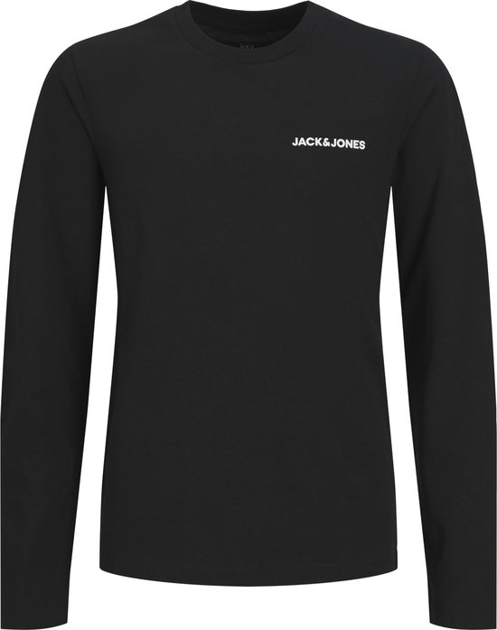 Zwart Jack & Jones longsleeve t-shirt met kleine witte tekst op de borst.