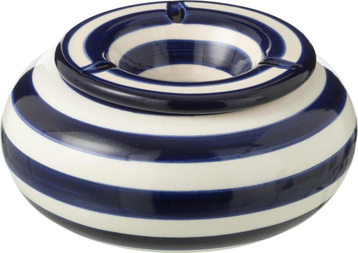 J-Line asbak Granada Stripes - keramiek - wit/blauw - large