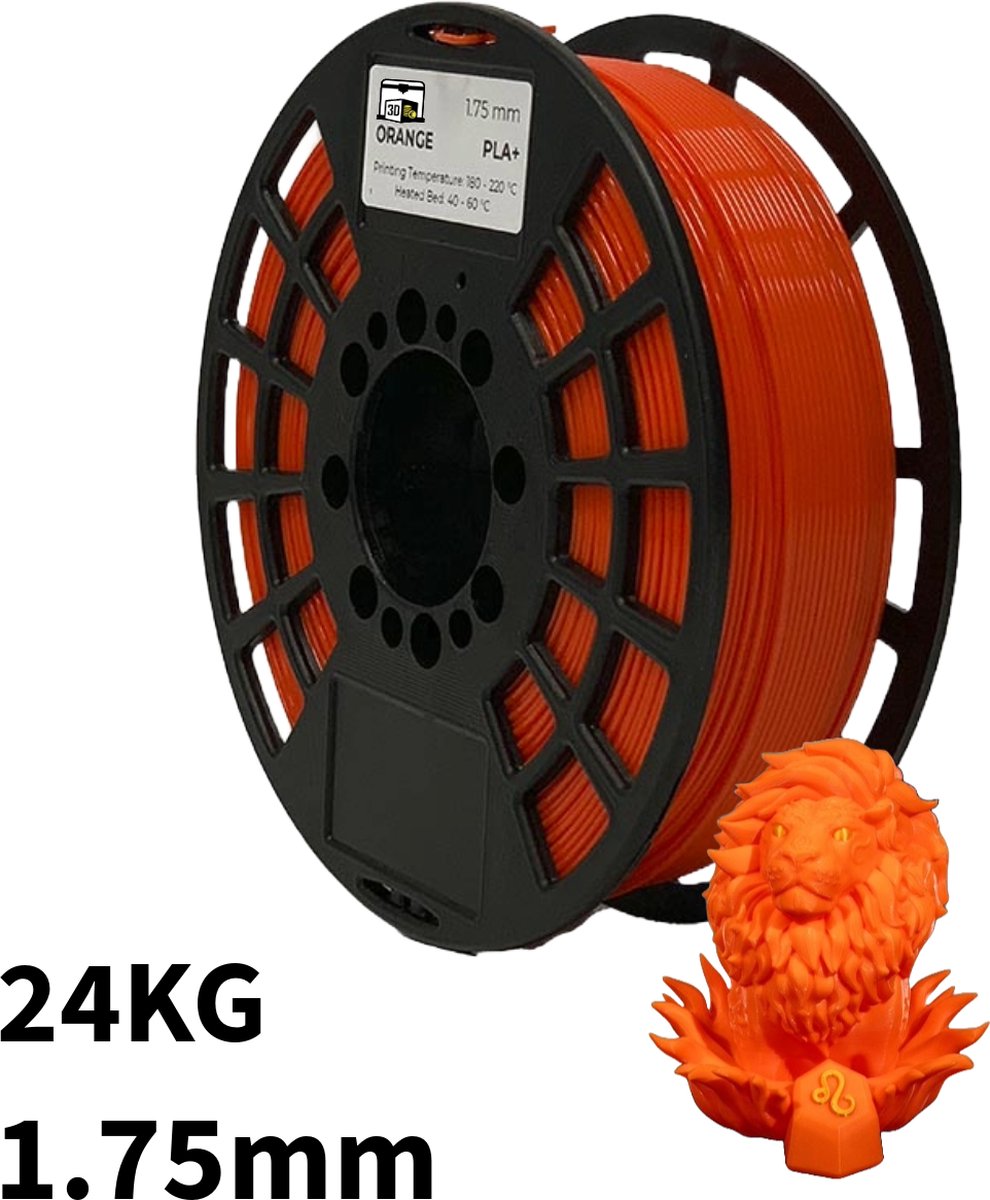 Oranje PLA+ 24kg 3D Printer Filament 1.75 mm - Hoge Kwaliteit en Duurzaam - Compatibel met Creality, Bambu Lab, Esun en Andere 3D Printers - Voor 3D Printen van Prototypes, Modellen, Accessoires - voor Professioneel en Thuisgebruik