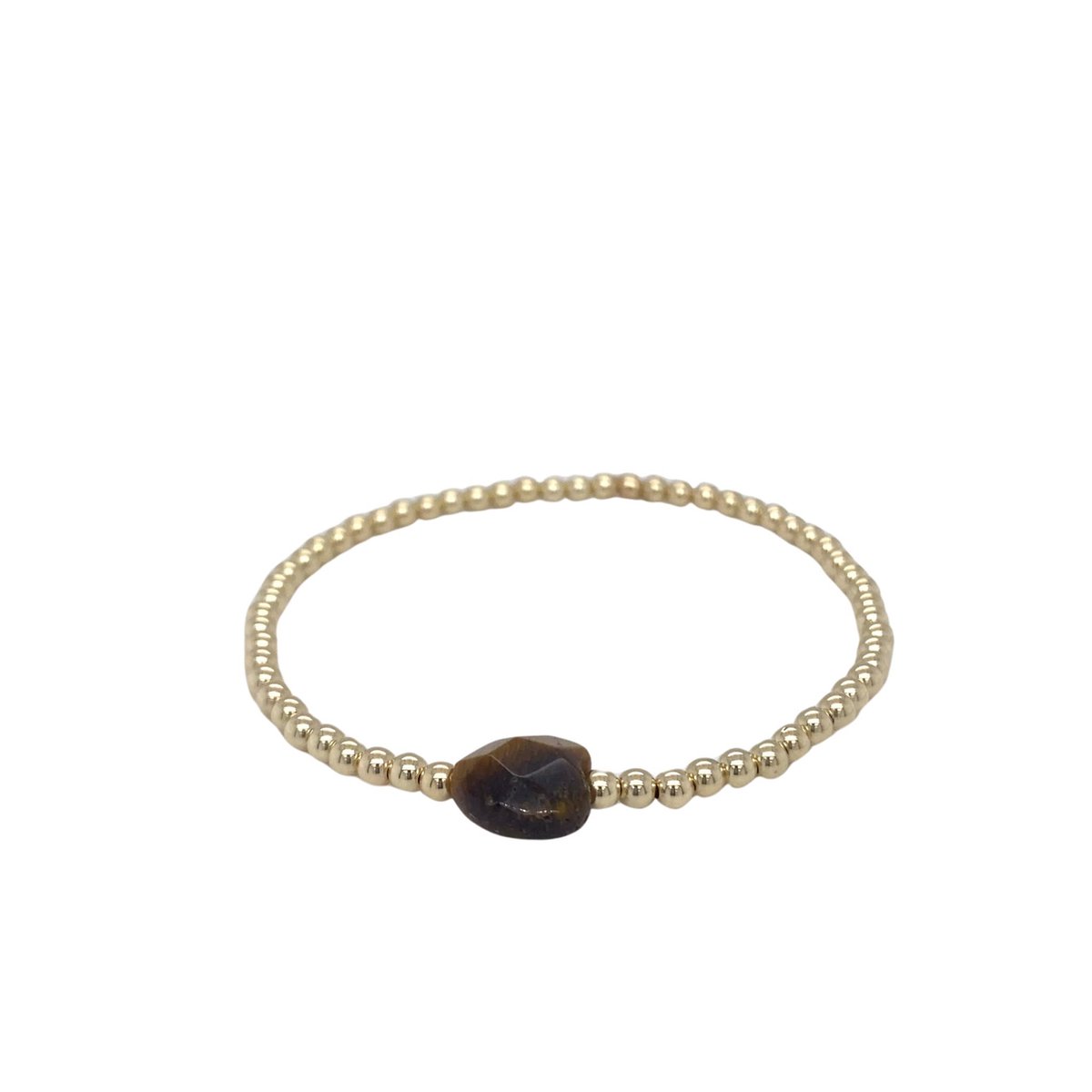 Pat's jewels Armband Dames - Elastiek - Armband Dames Goud - Gouden Bolletjes - Edelsteen - Tijgeroog - Hart