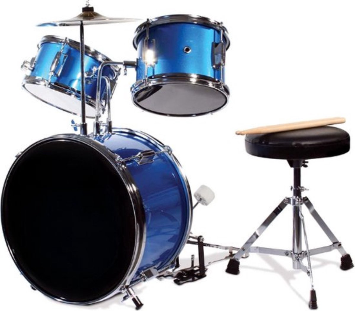Multifunctioneel Drumstel – Voor Kinderen – Kinder Drumstel – Jongens – Inclusief Drumkruk, Drumpedaal & Drumsticks – Cadeau – Hout/Metaal – Blauw