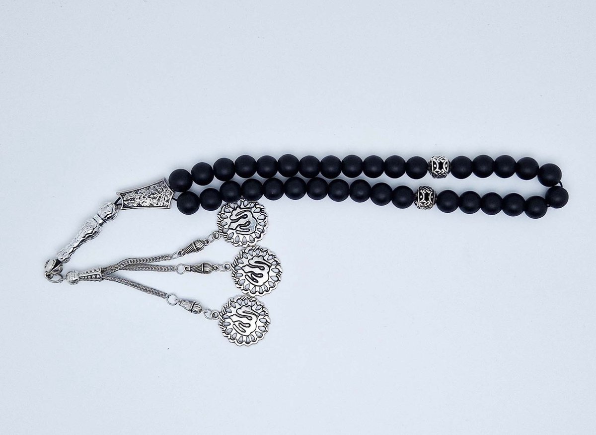 Handgemaakte tesbih "tasbih" natuursteen " Mat zwart onyx " - Aantal kralen 33 - Diameter kralen 10 MM - met metaal tassel "model 8" - Een mooi cadeau-idee