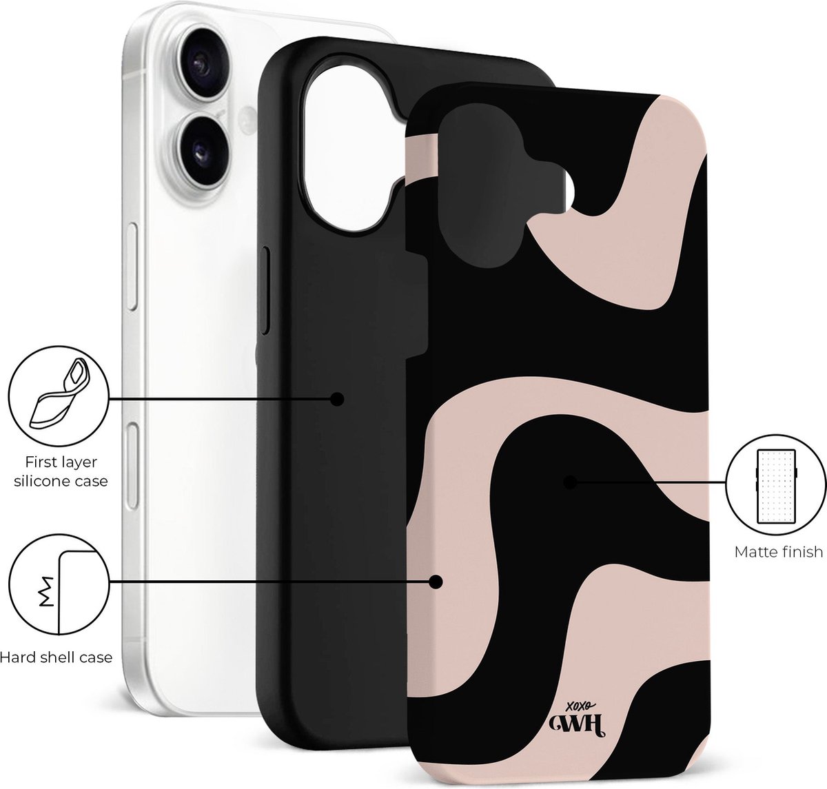 iPhone 16 Plus hoesje met AirPods 3 case set dubbel laag schokbestendig zwart beige Ride With Me - Afbeelding 5