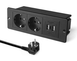 StayPowered Ingebouwde Stekkerdoos - Ideaal voor Keuken en Kantoor - 2 Stopcontacten - 2 USB-A Poorten - 1 USB-C Poort - 4000W Vermogen - Compact en Veilig Design - Eenvoudige Installatie - Zwart - Levering Sneller dan Aangegeven!