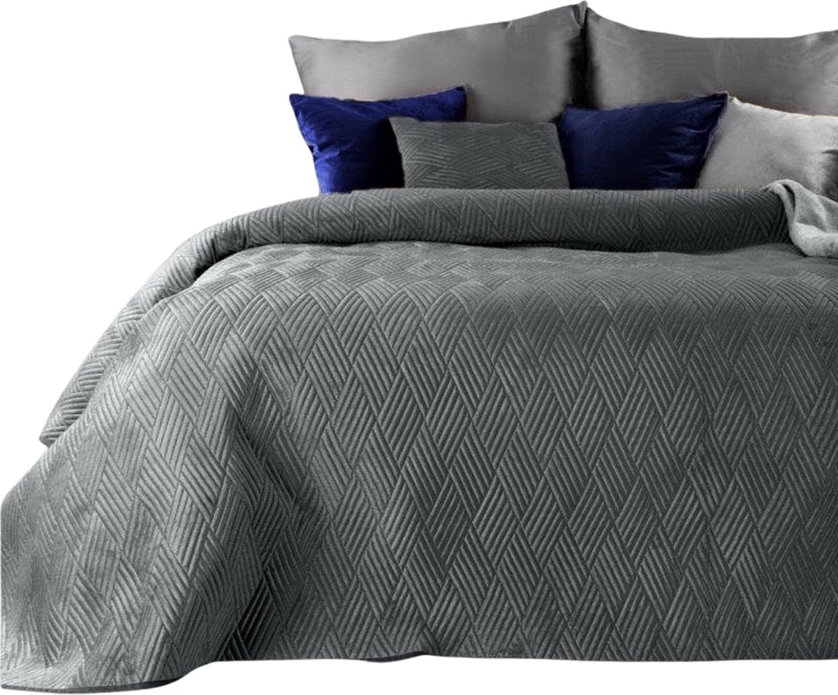 Lucy’s Living luxe MEID Beddensprei Grey - 220x240 cm – bedsprei 2 persoons - grijs - Antraciet – beddengoed – slaapkamer – spreien