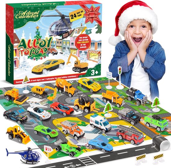Adventskalender-Adventskalender 2024-Kinderspeelgoed -Kinderspeelgoed 2 3 4 5 6 7 jaar oud-2-7 jarige jongens Kinderspellen met 24 speelgoedauto's-2024 Kinderauto Kerstcadeau Jongen Meisje Speelgoed 2-7 jaar oud Cadeaus