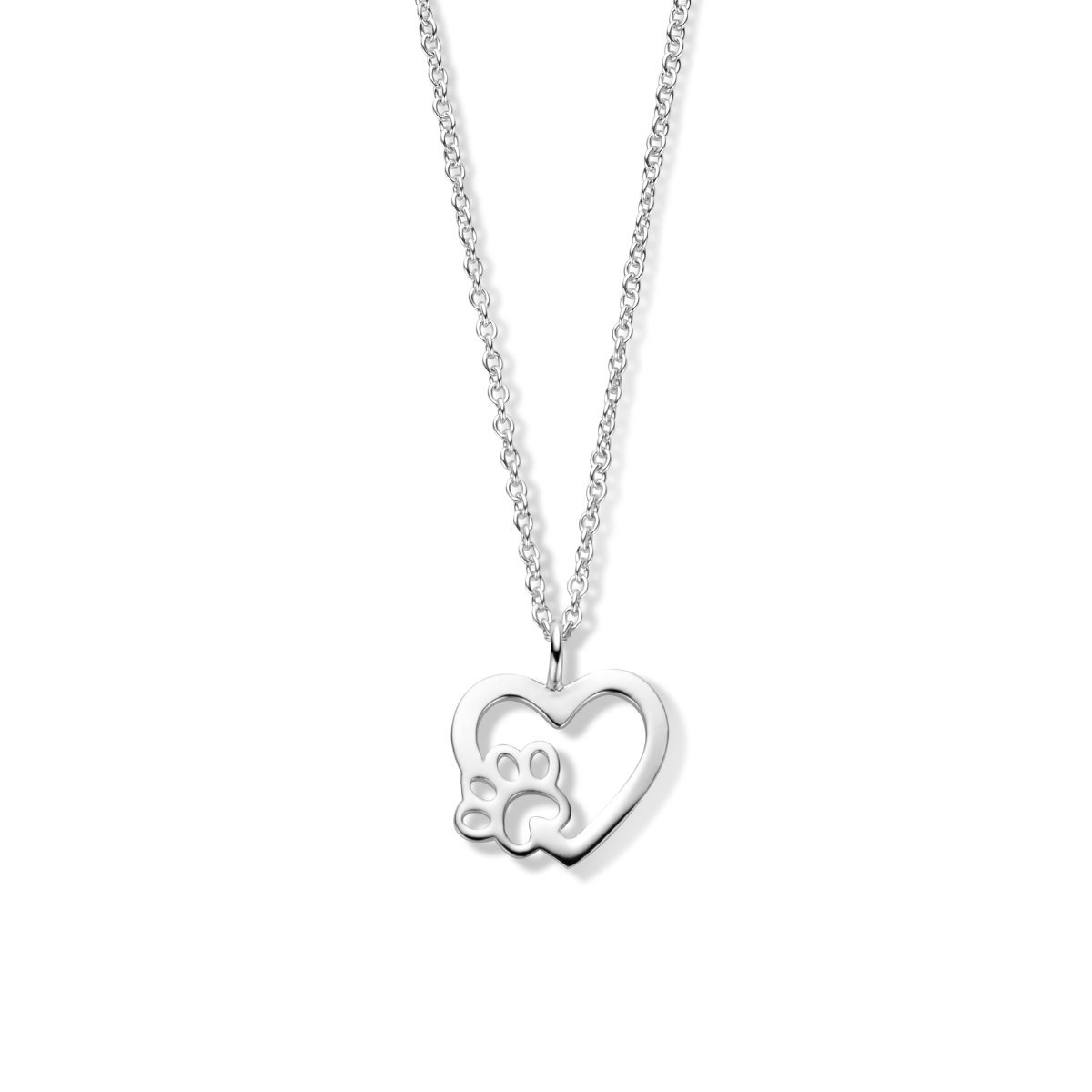 zilver gerhodineerd collier hart hondenpoot 41 + 4 cm 1336508