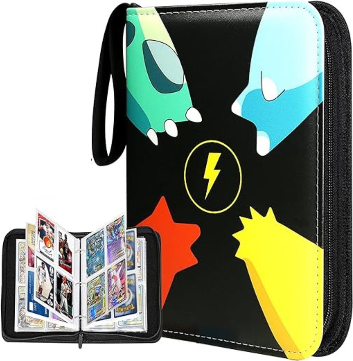 ELOKI Kaartmap voor Pokemon-kaarten, 400 zakken verzamelkaarten verzamelaars met 50 afneembare mouwen, draagtas Binder Album, Boekmap Organizer voor jongens meisjes (zwart