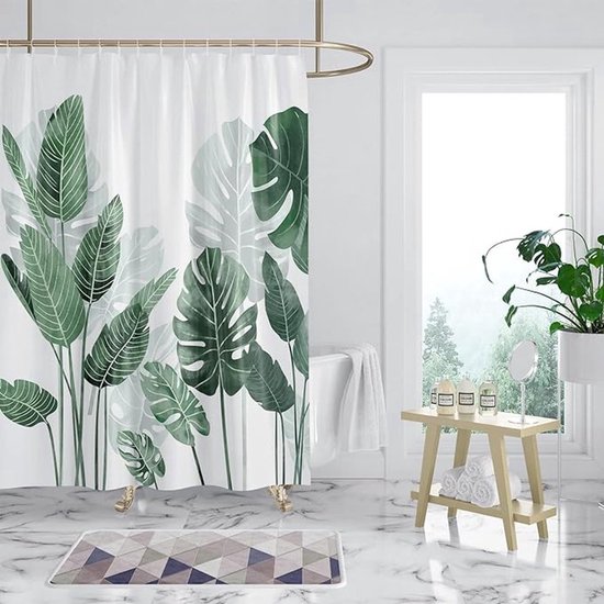 Uiiooazy Douchegordijn met groene bladeren, eucalyptus, bladeren, bloemen, planten, bad, anti-schimmel, waterdicht, polyester, wasbaar, ondoorzichtig