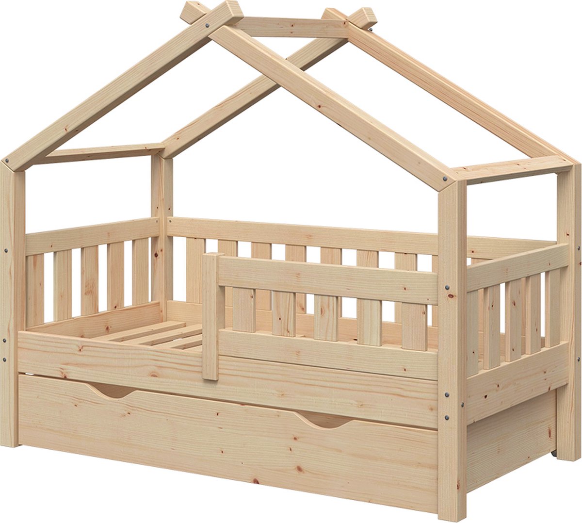 vitalispa Design Huisbed – 70x140 cm met lade Natuurlijk hout