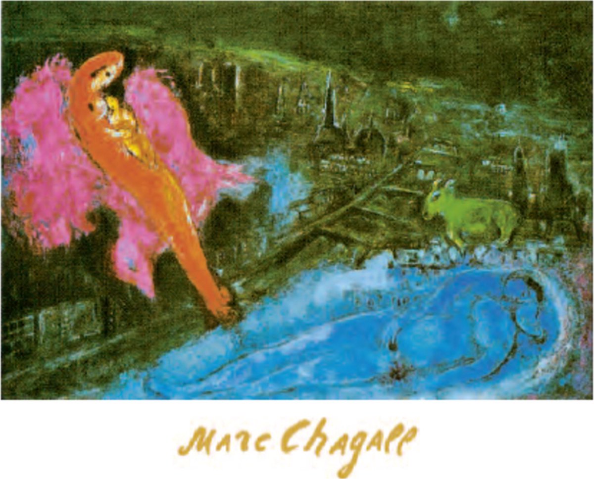 Catch Projecten Marc Chagall - Bruggen over de Seine - Kunstposter - 60x80 cm Multicolor