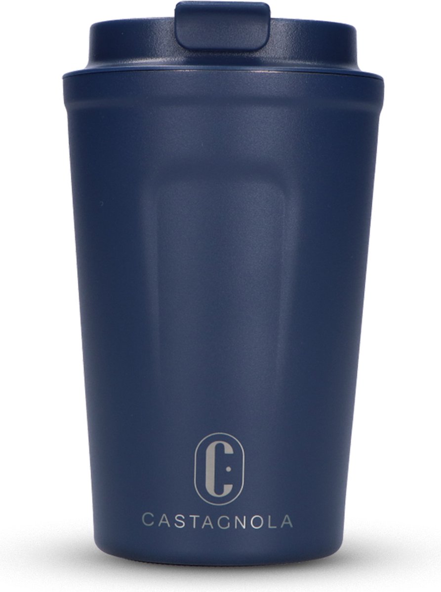 Castagnola Thermosbeker - Koffiebeker To Go - Travel Mug voor Koffie en Thee - Theebeker - 380 ML - RVS - Donkerblauw