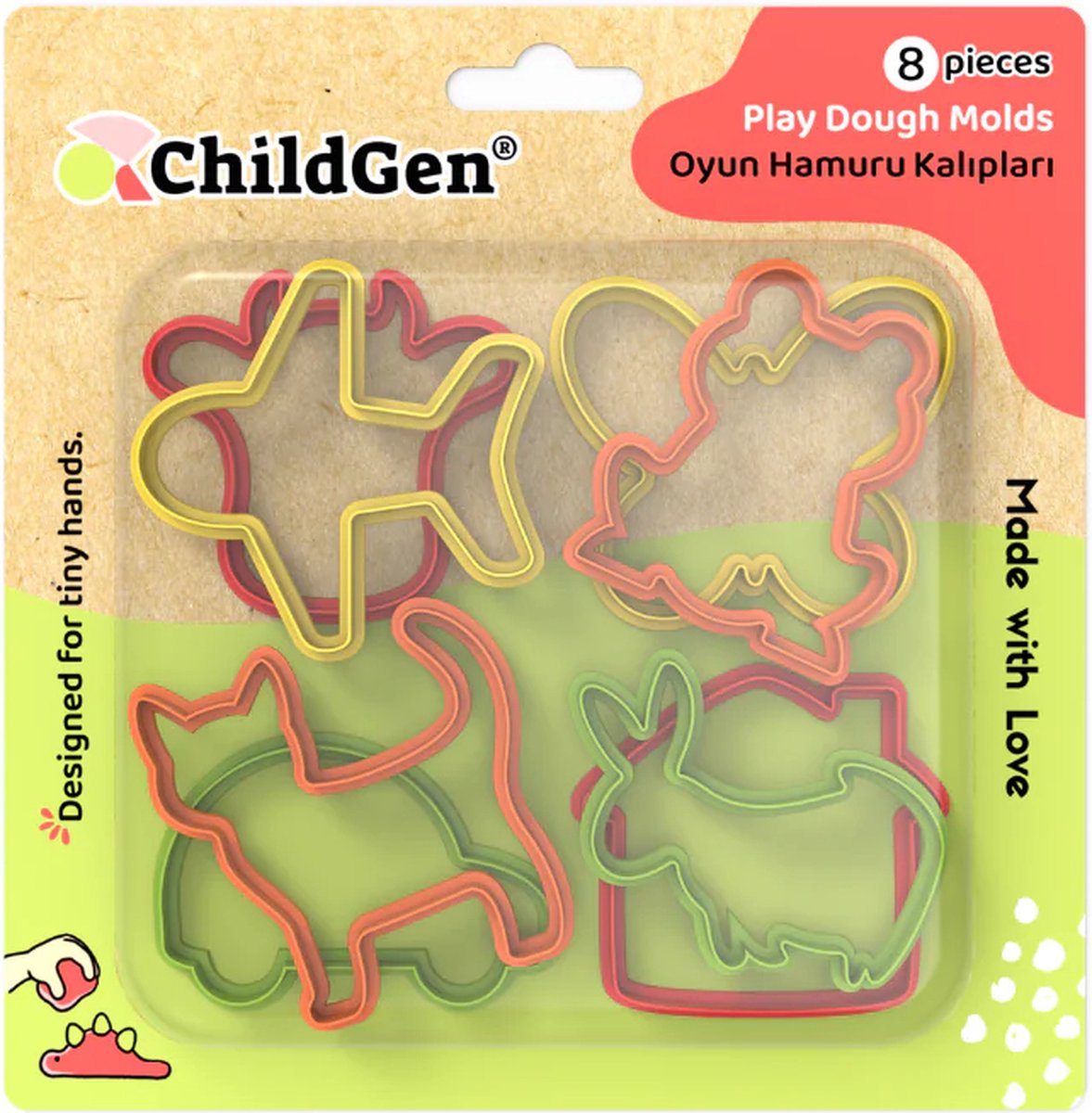 ChildGen Speeldeeg vormpjes - set van 8 stuks - klei vormen - duurzaam plastic