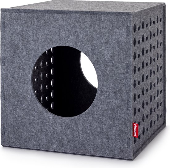 Foto: Hoopo cube speelkubus voor katten xxl ultra sterk vilt grijs 40x40x40cm