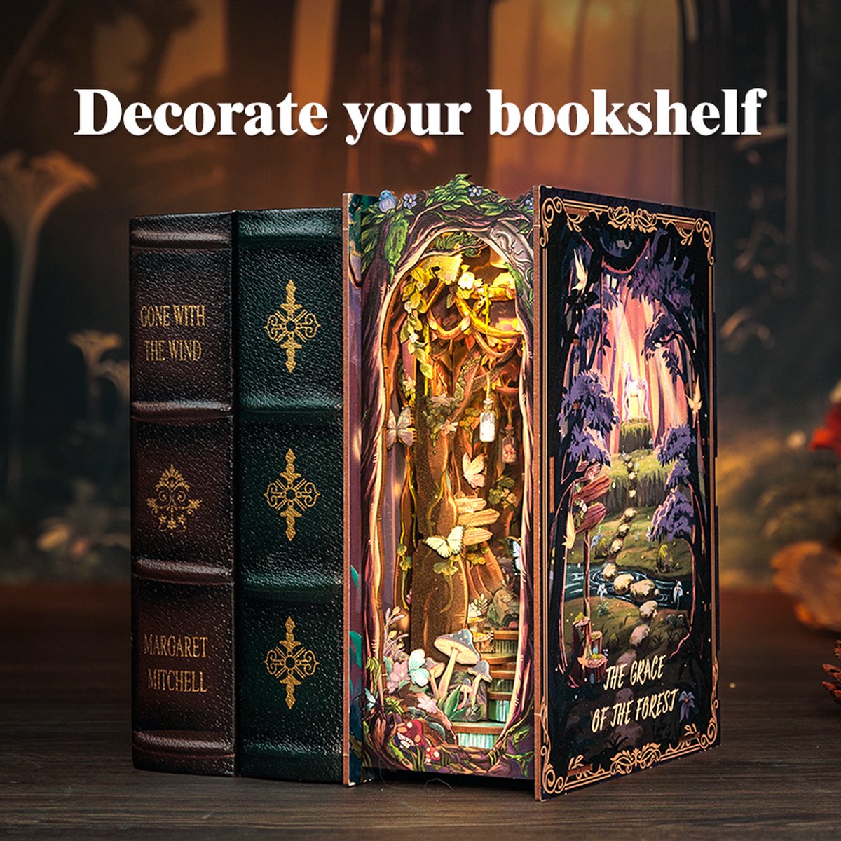 CuteBee Book Nook - Modelbouw - Houten 3D Puzzel - DIY Bouwpakket Volwassenen en Volwassenen - Boekensteun - Boekenhouder - The Grace of Forest — afbeelding 5