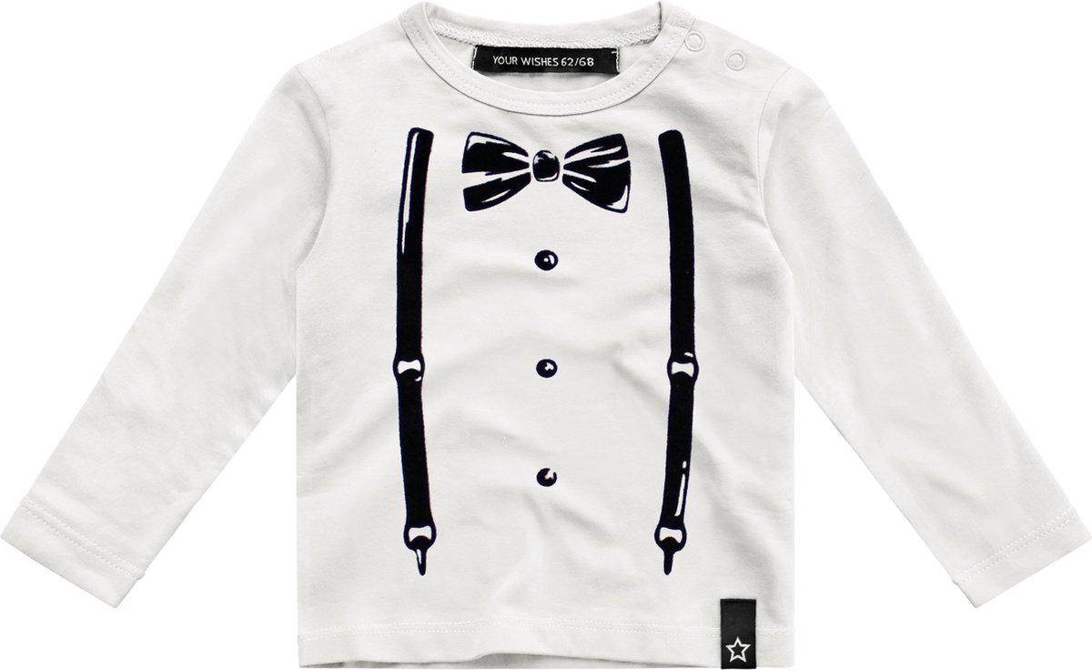 Your Wishes Suspenders Shirt - T-shirt - Longsleeve - Wit - Jongens - Maat: 98/104